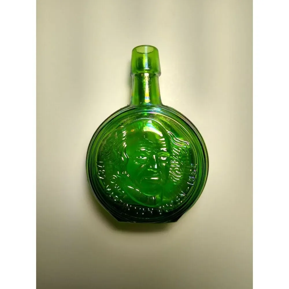 Wheaton Green Carnival Glass Bottle Martin Van Buren 1971 Mini 3